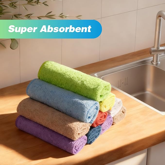 HOMEXCEL Microfiber Cleaning Cloth, 24 Pack Absorbent Cleaning Rags with 8 Color Assorted,Lint-Free Cleaning Towels for Car Kitchen House, 12"X11" (Multi-Color)