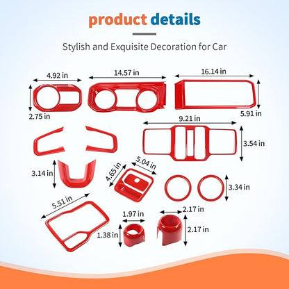 JeCar 14-Piece Red Interior Accessories Trim Kit for 2024-2025+ Jeep Wrangler JL 4XE Gladiator JT- Center Console Dash Panel Interior Upgrade
