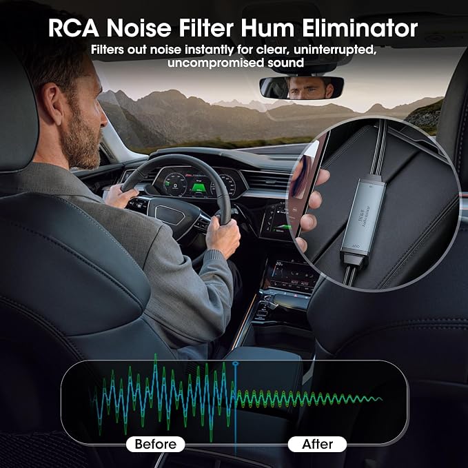 RCA Ground Loop Isolator Noise Filter Gold Coating RCA Connectors Aluminum Shell Plug& Play Hum Eliminator for Home, Car, Retro Games, TVs VCRs, camcorders & Mixers