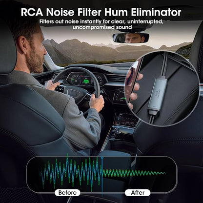 RCA Ground Loop Isolator Noise Filter Gold Coating RCA Connectors Aluminum Shell Plug& Play Hum Eliminator for Home, Car, Retro Games, TVs VCRs, camcorders & Mixers