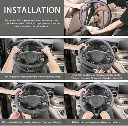 COFIT 15 Inch Steering Wheel Cover, Microfiber Leather, Purple | Non-slip Breathable Auto Universal Steeringwheel Protector Wrap Suit for 14.5-15 inch, Automotive Interior Accessories