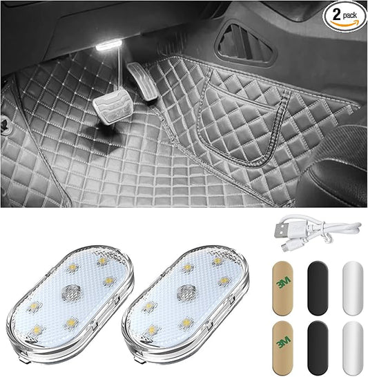Wevdn 2 PCS Car LED Lights Interior Wireless, Magnetic Car Ambient Lighting with 6 Bright LED Lamp Beads, Portable USB Rechargeable Vehicle Interior Led Night Light for Car (White)