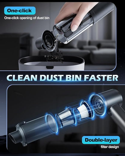 Handheld Car Vacuum Cleaner, 15000PA Car Vacuum Cleaner and Air Duster, High Power Handheld Vacuum Cordless Rechargeable with Multi-Nozzles, Portable Mini Vacuum for Cars Home Office (Black)
