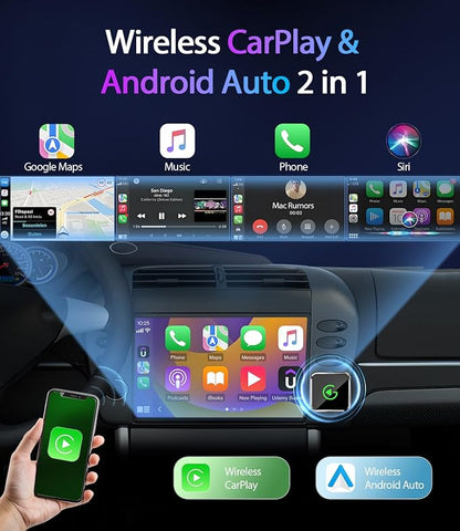 2026 Upgraded Wireless CarPlay Adapter for iPhone & Android Auto, Converts Wired to Wireless Car Play, 3-Second Auto Connect & Stable Zinc Alloy Material, Mini Plug & Play, with USB-A & Type-C