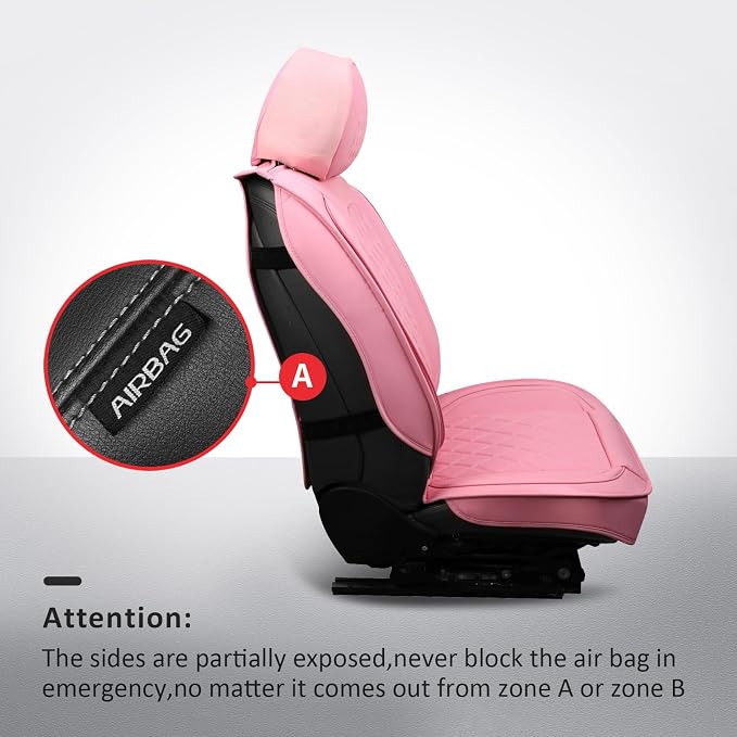 MIROZO Front Seat Covers,Leather Car Seat Covers,Pink Black Car Seat Cover,Automotive Seat Covers Universal Car Seat Protector Seat Cushion for Sedan, Truck and SUV (2PCS Front, Pink)