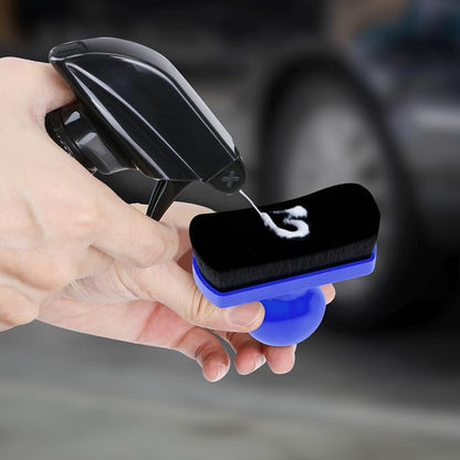 Car Tire Shine Applicator,Vegan Tire Shine Applicator with Curved Brush Head - Large Automotive Tire Dressing Applicator Brush with Storage Stand for Tire Detailing, 3.6 Inch -2pcs (Black&Blue)