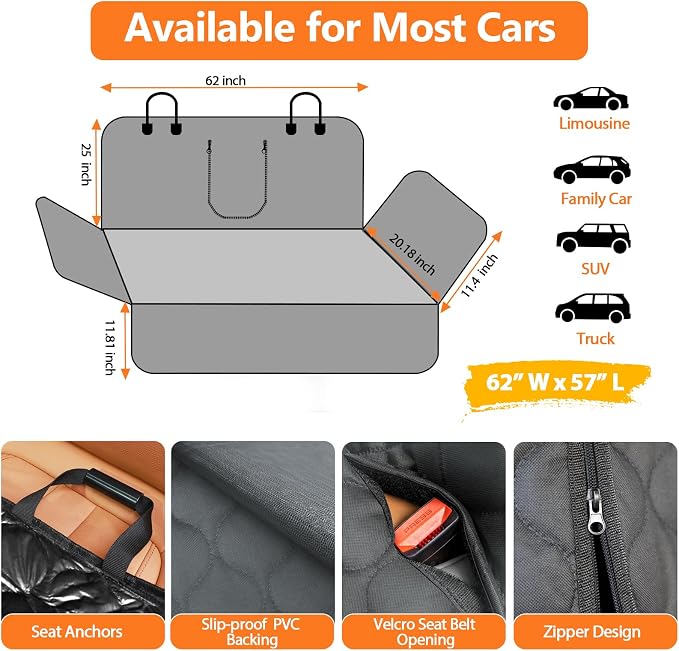 URPOWER Dog Car Seat Cover for Back Seat - Waterproof Car Seat Protector for Child Carseat & Pets, Nonslip Car Seat Covers for Full Size SUVs & Trucks