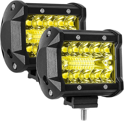 2PCS 4 Inch Yellow 120W LED Light Bar 12000LM Spot Flood Combo Off Road Triple Row Work Driving Fog Light for Pickup Truck ATV UTV SUV Boat