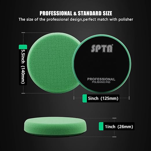 Green T120 Heavy-Cut Foam Polishing Pad, 3Pc 5.5 Inch Buffing Polishing Pads for 125mm Backing Plate Compound Buffing Sponge for Car Buffer Polisher Compounding, Polishing and Waxing -FPTSS5G-3