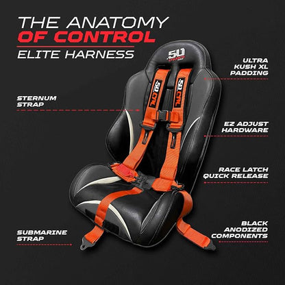 1pc Orange 5 Point Harness for Bucket Seat, Latch Release, 9 Color Options, Racing Harness 5 point, Race Car, UTV, RZR [6009A3]