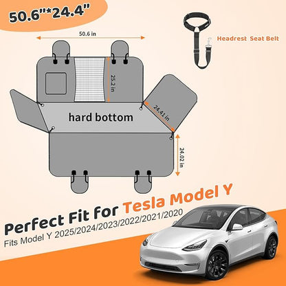 URPOWER Upgraded Back Seat Extender for Tesla Model Y - Large Hard Bottom Dog Car Seat Cover Holds 550lbs, Waterproof Dog Hammock Pet Bed with High-Density Foam Non-Slip Backseat Protector