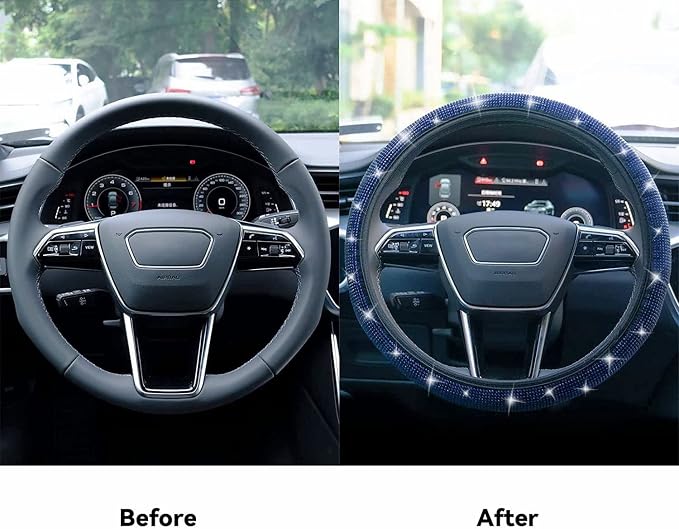 Bling Steering Wheel Cover, Rhinestone Steering Wheel Cover with Crystal Diamond for Women, Sparkling Car Wheel Protector Universal Fit 14-15 inches - Royal Blue