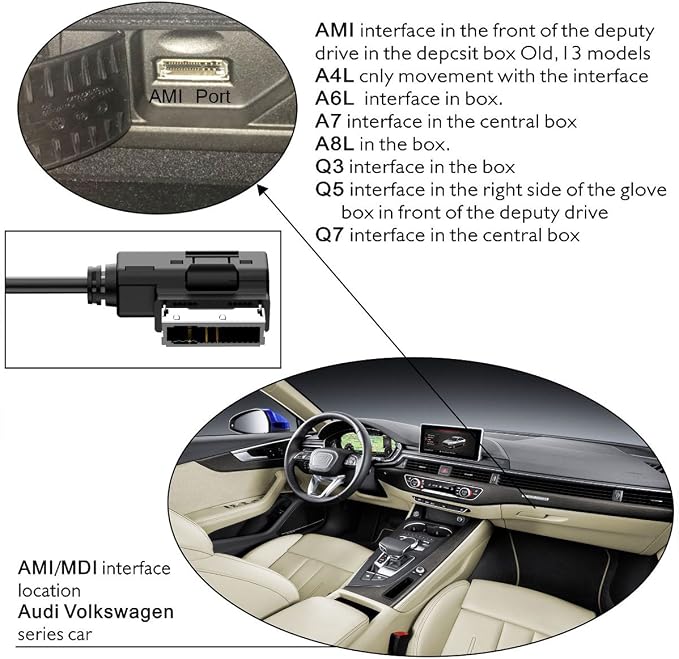 AMI to USB Adapter for Audi MMI 3G, MDI AUX Cable for VW A4 A6 Q5 Q7