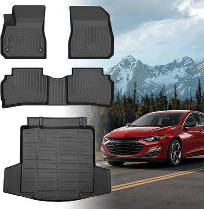 Floor Mats for Chevy Malibu 2016-2025, Custom Fit Chevrolet Malibu LS, RS, LT, Premier, 2023 Malibu Floor Mats, TPE Duty Anti-Slip 1st & 2nd Row & Cargo Liner,Cargo NOT for Hybrid 2017-2024 or Limited