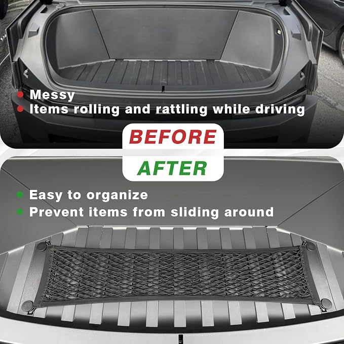 BestEvMod Cargo Mesh Net for Pickup Truck Bed Compatible with Tesla Cybertruck 2026 2025 2024 Accessories Mesh Extra Strong Hook Stretchable Trunk Cargo Organizer (Frunk Net)