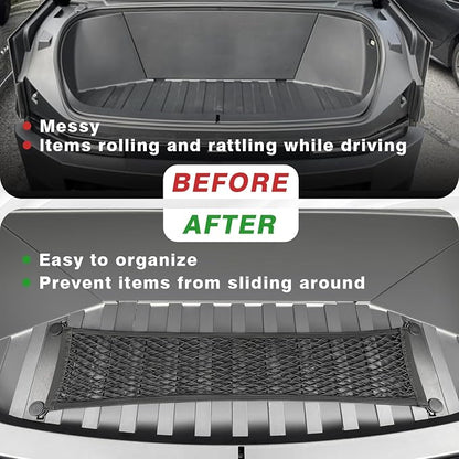 BestEvMod Cargo Mesh Net for Pickup Truck Bed Compatible with Tesla Cybertruck 2026 2025 2024 Accessories Mesh Extra Strong Hook Stretchable Trunk Cargo Organizer (Frunk Net)