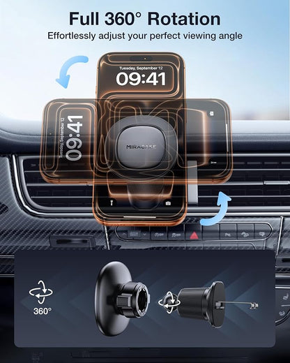 Miracase Car Phone Holder for Magsafe [Super Strong Magnets] Magnetic Phone Holders for Your Car, 360°Adjustable Air Vent Hands Free Cell Phone Mount Cradle (Matte Black, Regular)