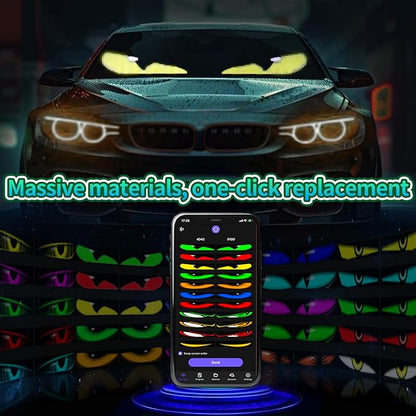 2Pcs Devil Eyes Light for Cars,Flexible Scrolling Programmable LED Signs,LED Eyes for Truck Windshield,Custom Editor Colours,Animations,Text