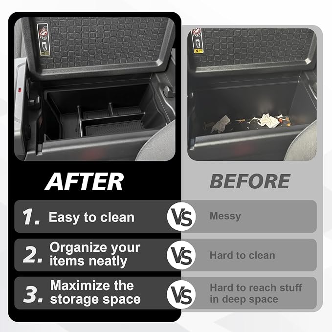 Muslogy Center Console Organizer Compatible with 2026 Toyota RAV4 Accessories Middle Console Divider Storage Box Armrest Insert Tray with Anti-Slip Mats (Black)