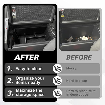 Muslogy Center Console Organizer Compatible with 2026 Toyota RAV4 Accessories Middle Console Divider Storage Box Armrest Insert Tray with Anti-Slip Mats (Black)