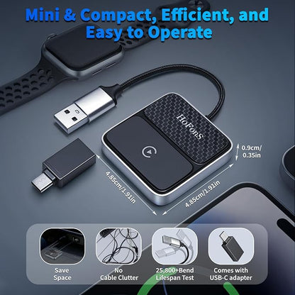 Wireless CarPlay Adapter for iPhone,Turns Factory Wired CarPlay to Wireless for Apple Car Play with USB Or USB-C | CarPlay Adapter Plug & Play Connect WiFi & Bluetooth for iPhone 6+ / iOS 10 +