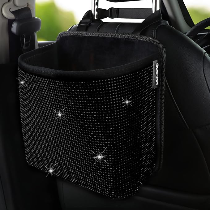 Cavalcade Car Back Seat Organizer, Bling Hanging Pocket, Large Seat Back Travel Caddy Bag, Diamond Trash Bin Garbage Container (Black)