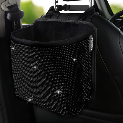 Cavalcade Car Back Seat Organizer, Bling Hanging Pocket, Large Seat Back Travel Caddy Bag, Diamond Trash Bin Garbage Container (Black)