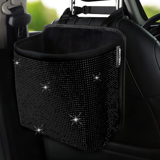 Cavalcade Car Back Seat Organizer, Bling Hanging Pocket, Large Seat Back Travel Caddy Bag, Diamond Trash Bin Garbage Container (Black)