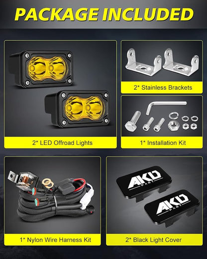 3 Inch Yellow CREE LED Pods with Wiring Harness & Black Covers | High Intensity CREE LEDs, Centrated Spot Beam, Free Wiring kit & Black Covers