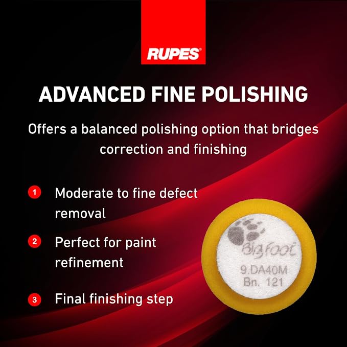 RUPES 40mm Pack of 6 Yellow D-A Fine Wool Polishing Pads | Ideal for Paint Correction & Gloss Enhancement | Improves Finishing Performance | Compatible with 1.5" Backing Plate
