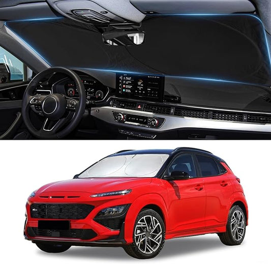 Sun Shade for Kona Windshield Sunshade Custom fit for Hyundai Kona 2024-2025 2026 Foldable Front Window Cover Retractable Sun Visor Protector Keep Interior Cool UV Blocker