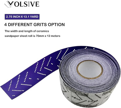 VOLSIVE Abrasive Sheet Roll Multi-Hole Sanding Roll Automotive Sandpaper Roll Clean Sand Sheet Roll for Woodworking, Auto Body Repair, 70 mm x 12 m - 80 Grit