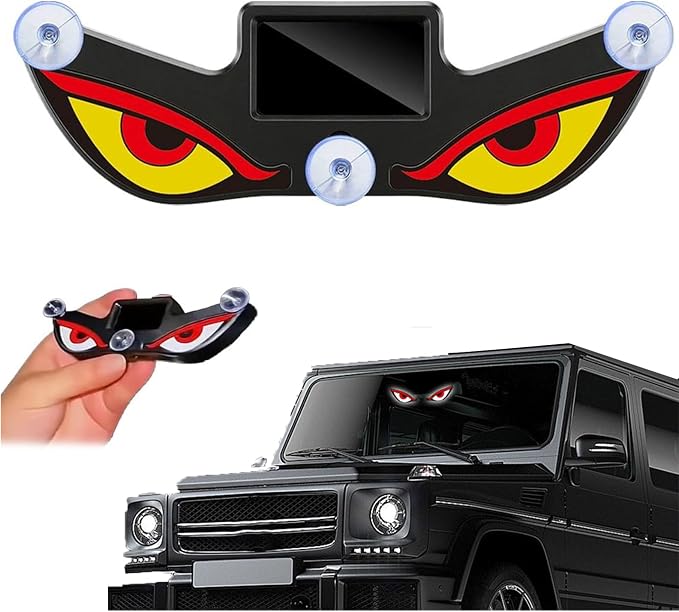 Solar Demon Eye LED Car Window Light, Waterproof Devil Eyes Light No Drill Suction Cup Dynamic Windshield Ambient Lamp, Solar USB Powered Flicker Signal Warning Lights for SUV Trucks (Type 2,1-Pack)