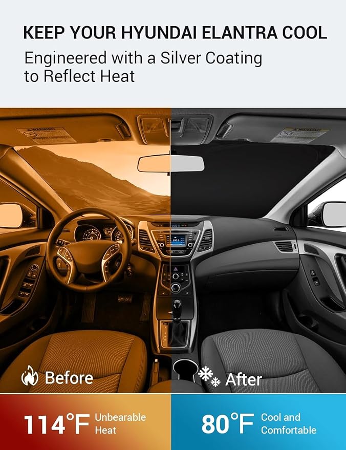 Proadsy 2026 Upgrade Front Windshield Sun Shade Foldable Sunshade Protector Custom Fit 2011-2016 Elantra Accessories