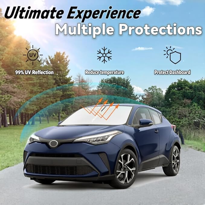 Windshield Sun Shade for Toyota C-HR 2018-2024, Car Front Window Sunshade with 240T Sun Visor Protector Blocks UV Rays Heat Sun Shield Accessories (Toyota CHR)