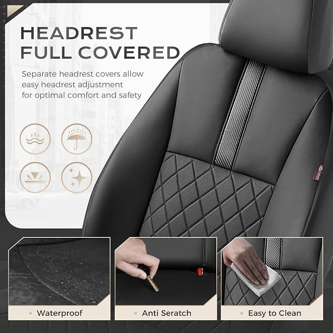 Coverado Car Seat Covers Front Pair, Automotive Leather Seat Covers for Car，Universal Fit Front Back Seat Cover, Non-Slip Waterproof Breathable Car Seat Protector