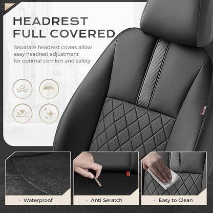 Coverado Car Seat Covers Front Pair, Automotive Leather Seat Covers for Car，Universal Fit Front Back Seat Cover, Non-Slip Waterproof Breathable Car Seat Protector