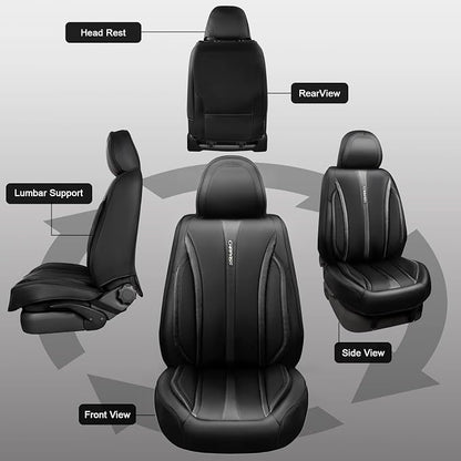 CAR PASS Nappa Leather Car Seat Covers Full Set & Carbon Fiber, Waterproof and Durable All Weather Protector, Universal Fit for SUV Pick-up Truck Sedan Automotive Vehicle Interior (5 Seats, Black)