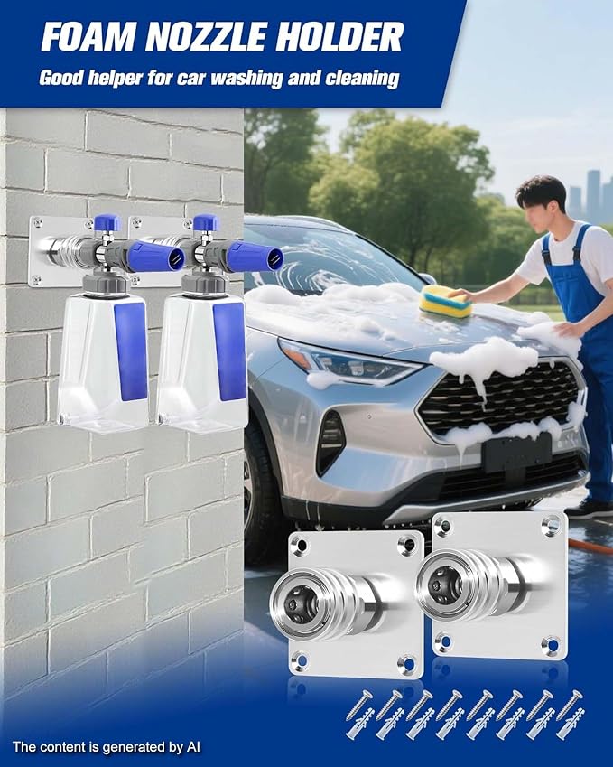 Foam Cannon Holder 2 Pack, Stainless Steel Foam Cannon Wall Mount with 1/4" Quick Connect, Pressure Washer Tip Holder for Garage, Heavy-Duty Foam Cannon Mount with Screws & 3M Adhesive Pads