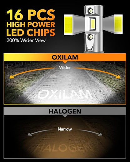 OXILAM 9005 9006 LED Light Bulbs, 12X Brighter 6500K White, Anti-Flicker, 60,000Hrs Lifespan, Plug and Play, IP68, HB3 HB4 Fog Compatible with Cars Trucks SUVs, Pack of 4
