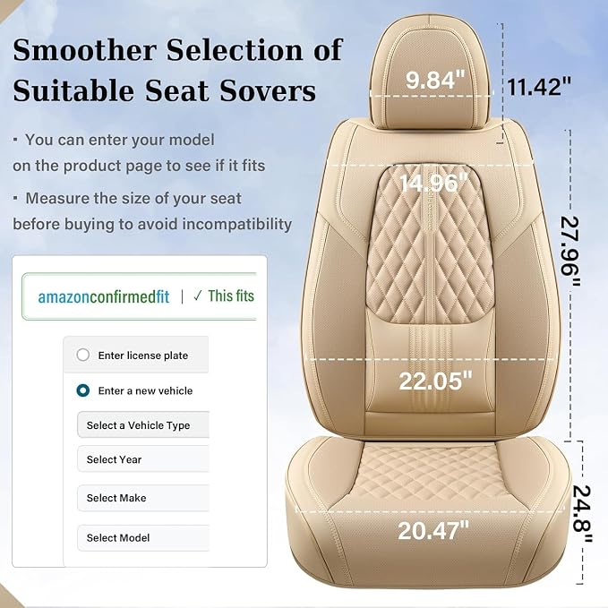 Coverado Car Seat Covers, Car Seat Covers Front Seats, 2-Pack Front Seat Cover, Nappa Leather Waterproof Seat Covers, Car Seat Protectors, Automotive Seat Covers Universal Fit for Most Vehicles