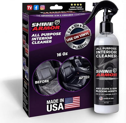 SHINE ARMOR Car Interior Cleaner & Protectant - Interior Detailer Spray with UV Defense, Streak-Free Car Cleaning Spray for Dashboard, Leather, Vinyl, Plastic & Rubber - Trucks, SUVs & RVs - 16 fl oz