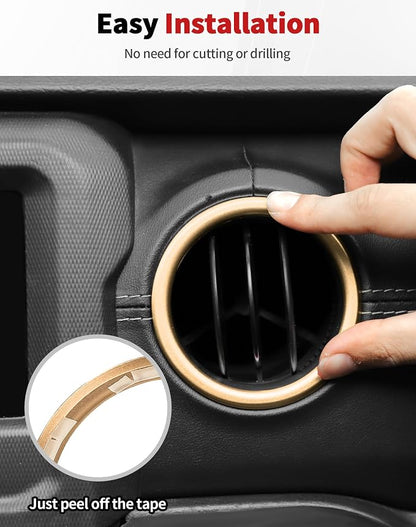 JWWY JL AC Air Vent Trim Rings & Dashboard Headlight Switch Decor Switch Knob Cover Kit Fit for 2018-2023 Jeep Wrangler JL JLU Interior Accessories, Aluminum Alloy 8PCS Gold