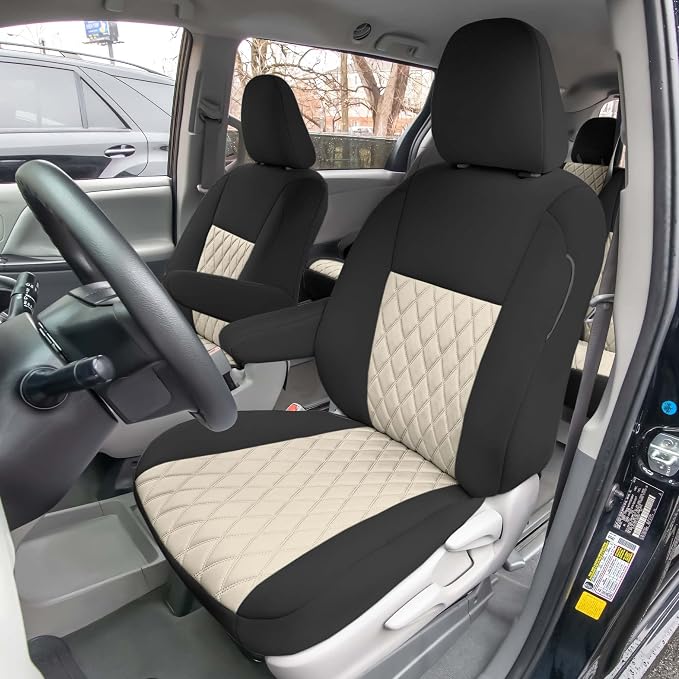 FH Group Custom Fit Car Seat Covers Specifically Made for 2011-2020 Toyota Sienna 7-8 Seater with Ultraflex Neoprene Water Resistant Automotive Seat Covers - Front Set Beige