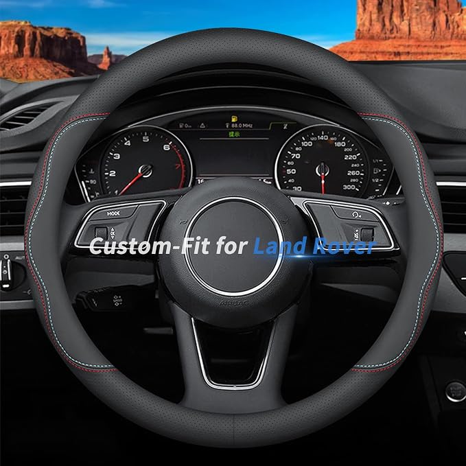 Deer Route Custom-Fit for Land Rover Steering Wheel Cover, Premium Leather Car Cover with Logo, Non-Slip, Breathable, Accessories (A-Style,for Rover)
