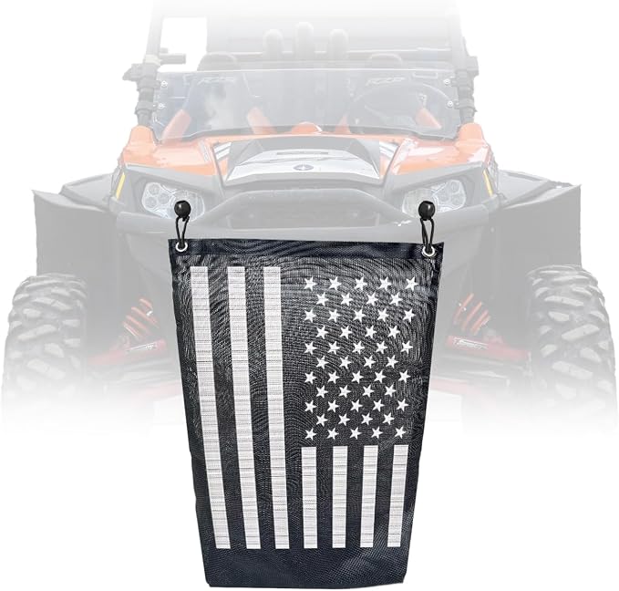 UTV Trash Bag 17" x 23", Heavy Duty PVC Mesh Storage Sack with Bungee Cord, Universal Fit for Polaris RZR Can-Am Maverick Kawasaki Teryx Honda Pioneer Yamaha YXZ, American Flag Design