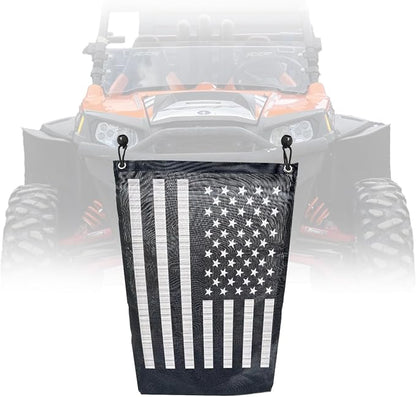 UTV Trash Bag 17" x 23", Heavy Duty PVC Mesh Storage Sack with Bungee Cord, Universal Fit for Polaris RZR Can-Am Maverick Kawasaki Teryx Honda Pioneer Yamaha YXZ, American Flag Design