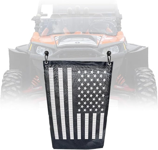 UTV Trash Bag 17" x 23", Heavy Duty PVC Mesh Storage Sack with Bungee Cord, Universal Fit for Polaris RZR Can-Am Maverick Kawasaki Teryx Honda Pioneer Yamaha YXZ, American Flag Design