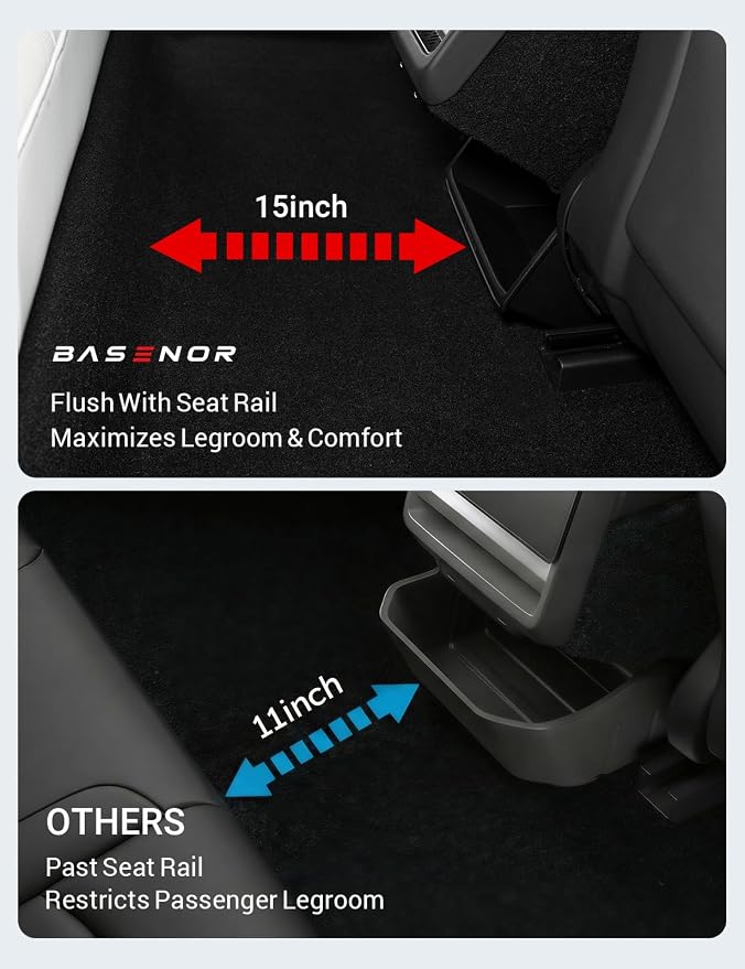 BASENOR Rear Center Console Organizer for 2024-2026 Tesla Model 3 Highland, TPE Under Seat Storage Box & Trash Can, Interior Accessories with Anti-Slip Velcro (Proprietary Design)