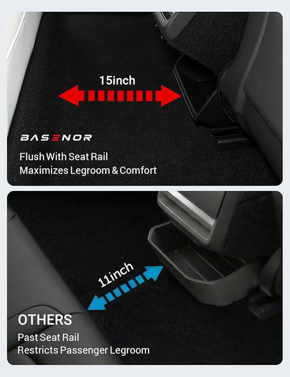 BASENOR Rear Center Console Organizer for 2024-2026 Tesla Model 3 Highland, TPE Under Seat Storage Box & Trash Can, Interior Accessories with Anti-Slip Velcro (Proprietary Design)